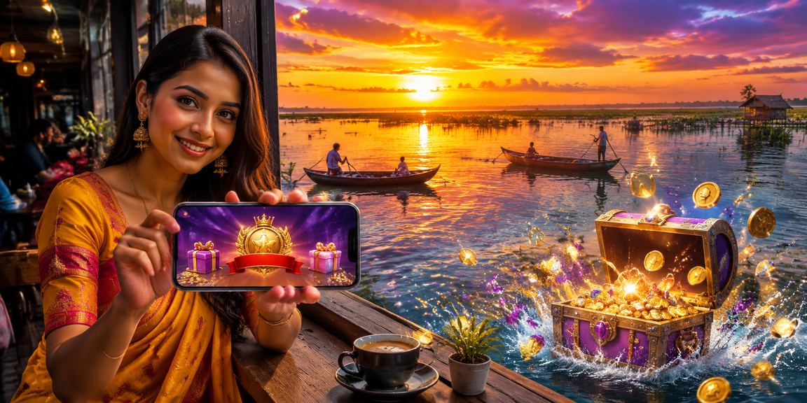 তাংগুয়ার হাওরে একজন বাংলাদেশি ব্যবহারকারী মোবাইলে ভিআইপি বোনাস দেখছেন